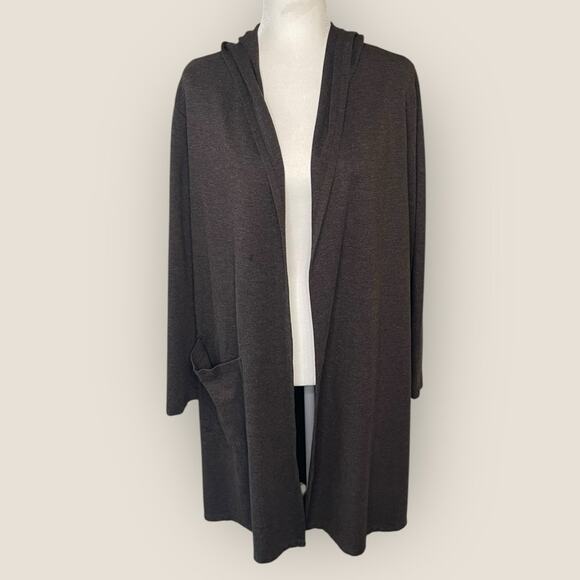 Bryn Walker Morgen Open Front Longline Hoodie Cardigan in Brown S - Picture 2 of 12